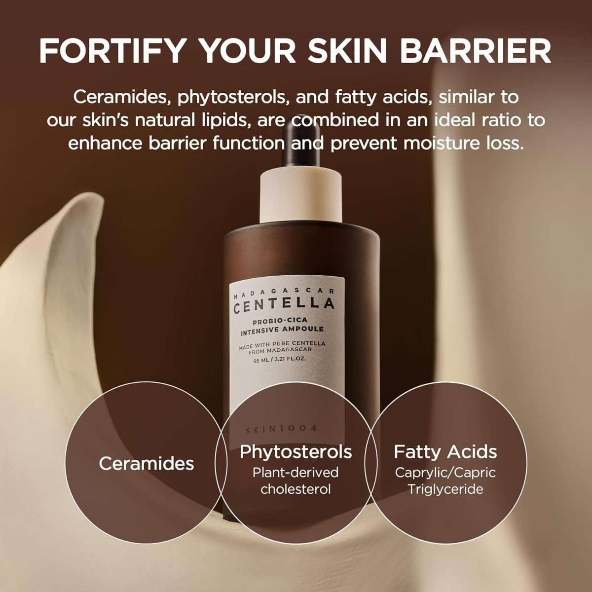 Lakinza K-beauty SKIN1004 Madagascar Centella Probio-Cica Intensive Ampoule bottle with dropper applicator and product label.