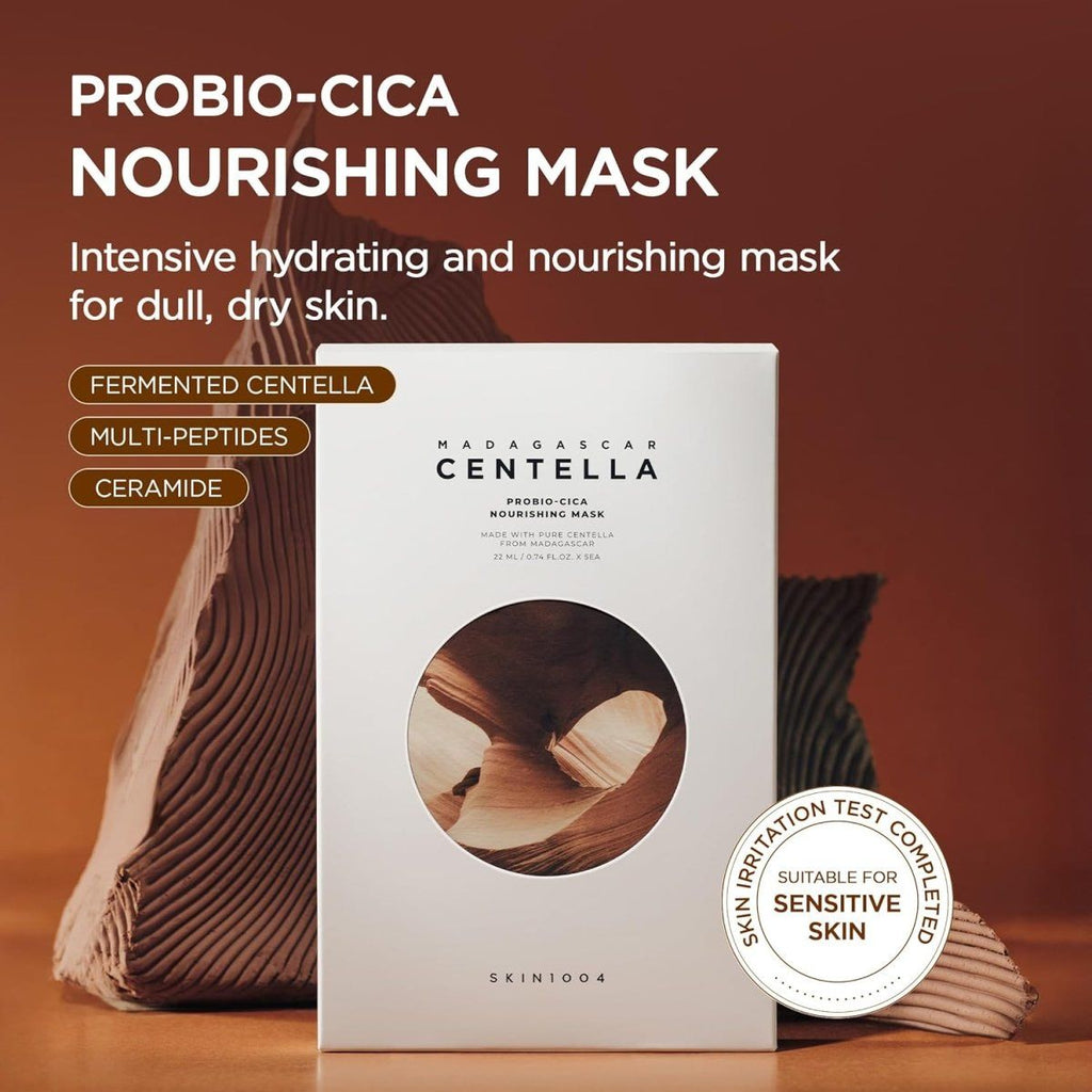 SKIN1004 Madagascar Centella Probio-Cica Nourishing Mask in 22ml container, featuring gentle, soothing skincare ingredients.