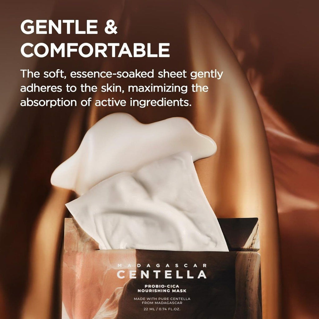 SKIN1004 Madagascar Centella Probio-Cica Nourishing Mask in 22ml tube, featuring soothing ingredients and natural skincare packaging.