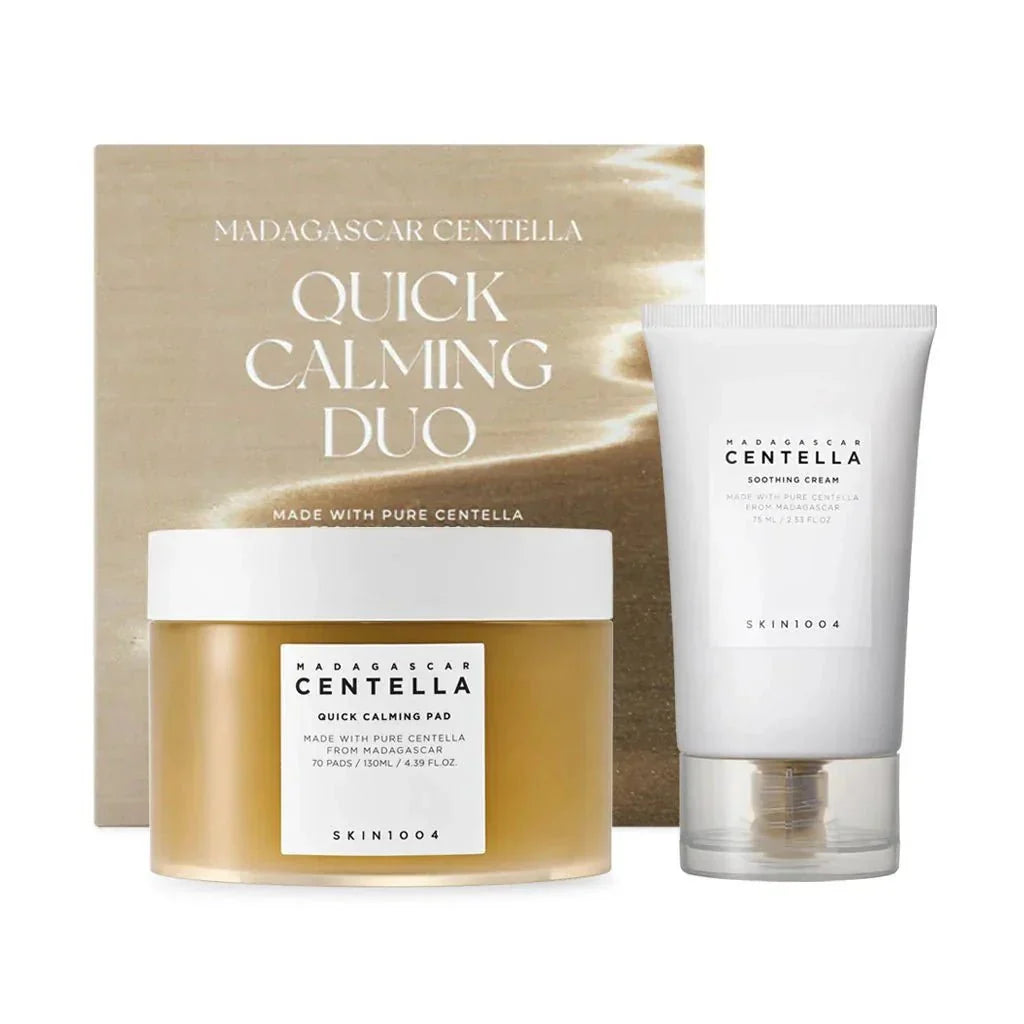 SKIN1004 Madagascar Centella Quick Calming Duo gift set by Lakinza K-beauty, featuring soothing skincare products in a box.