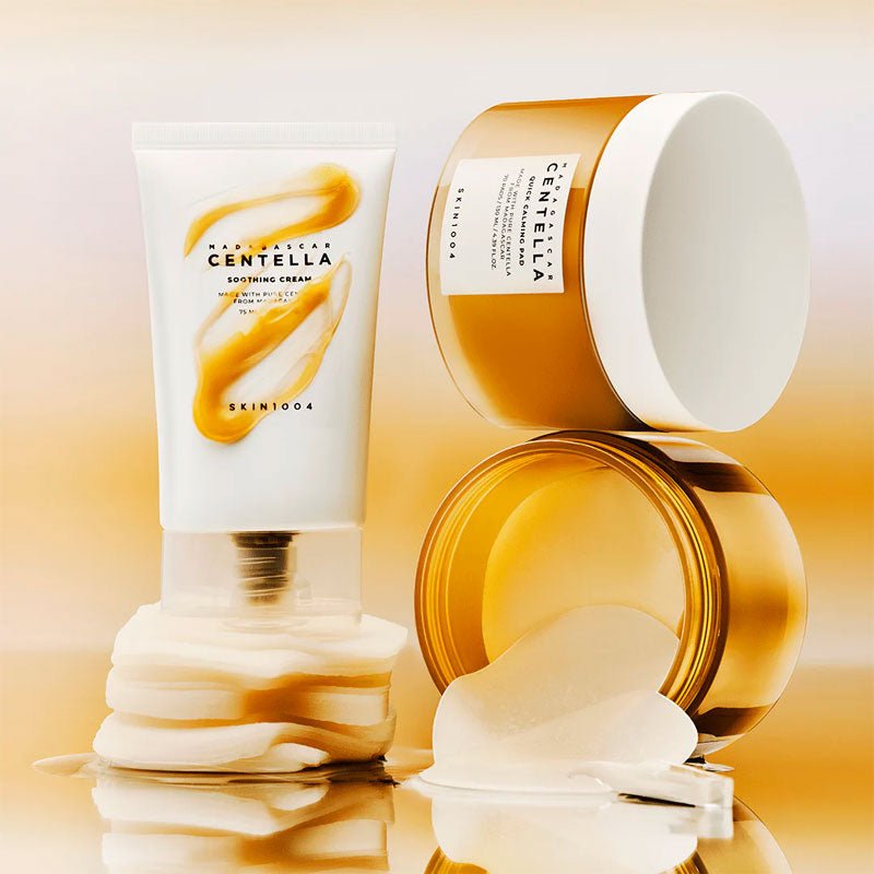 SKIN1004 Madagascar Centella Quick Calming Duo gift set with soothing skincare products from Lakinza K-beauty on a white background.