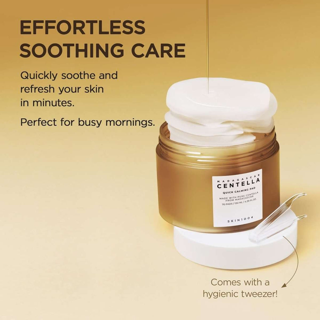 SKIN1004 Madagascar Centella Quick Calming Pad mask, 130ml with 70 pads, soothing skincare product from Lakinza K-beauty.