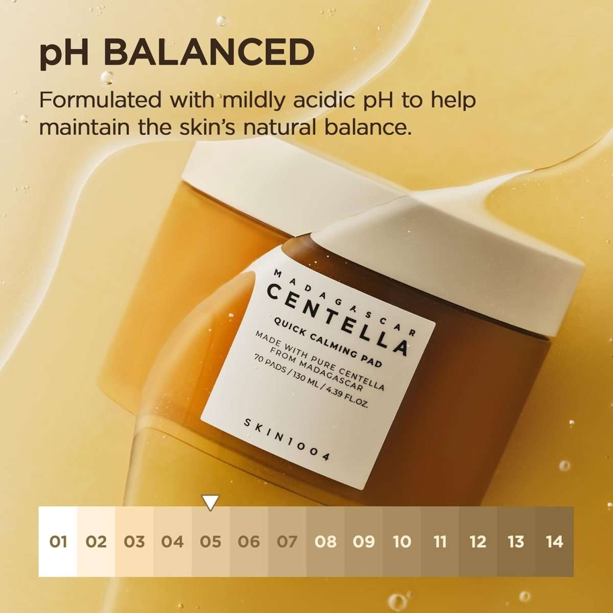 SKIN1004 Madagascar Centella Quick Calming Pad mask with 70 pads in a 130ml container, designed for soothing and calming skin.
