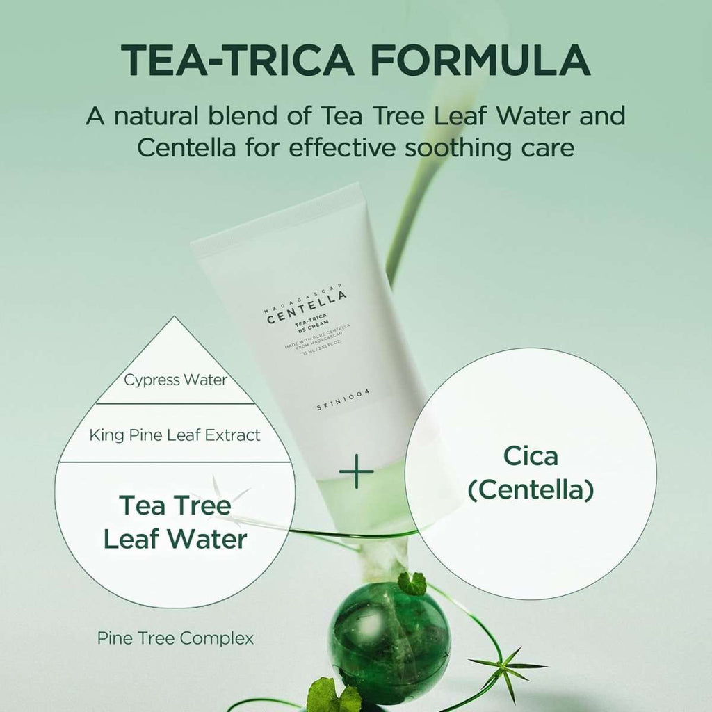 Lakinza K-beauty SKIN1004 Madagascar Centella Tea-Trica B5 Cream 75ml jar with creamy texture and green lid on white background