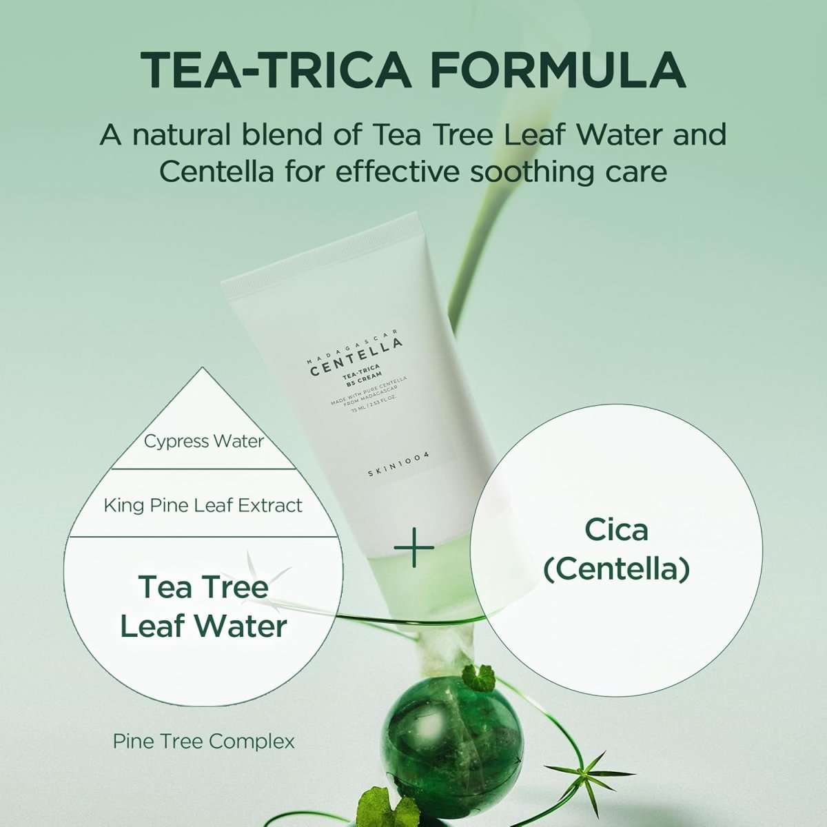 Lakinza K-beauty SKIN1004 Madagascar Centella Tea-Trica B5 Cream 75ml jar with creamy texture and green lid on white background