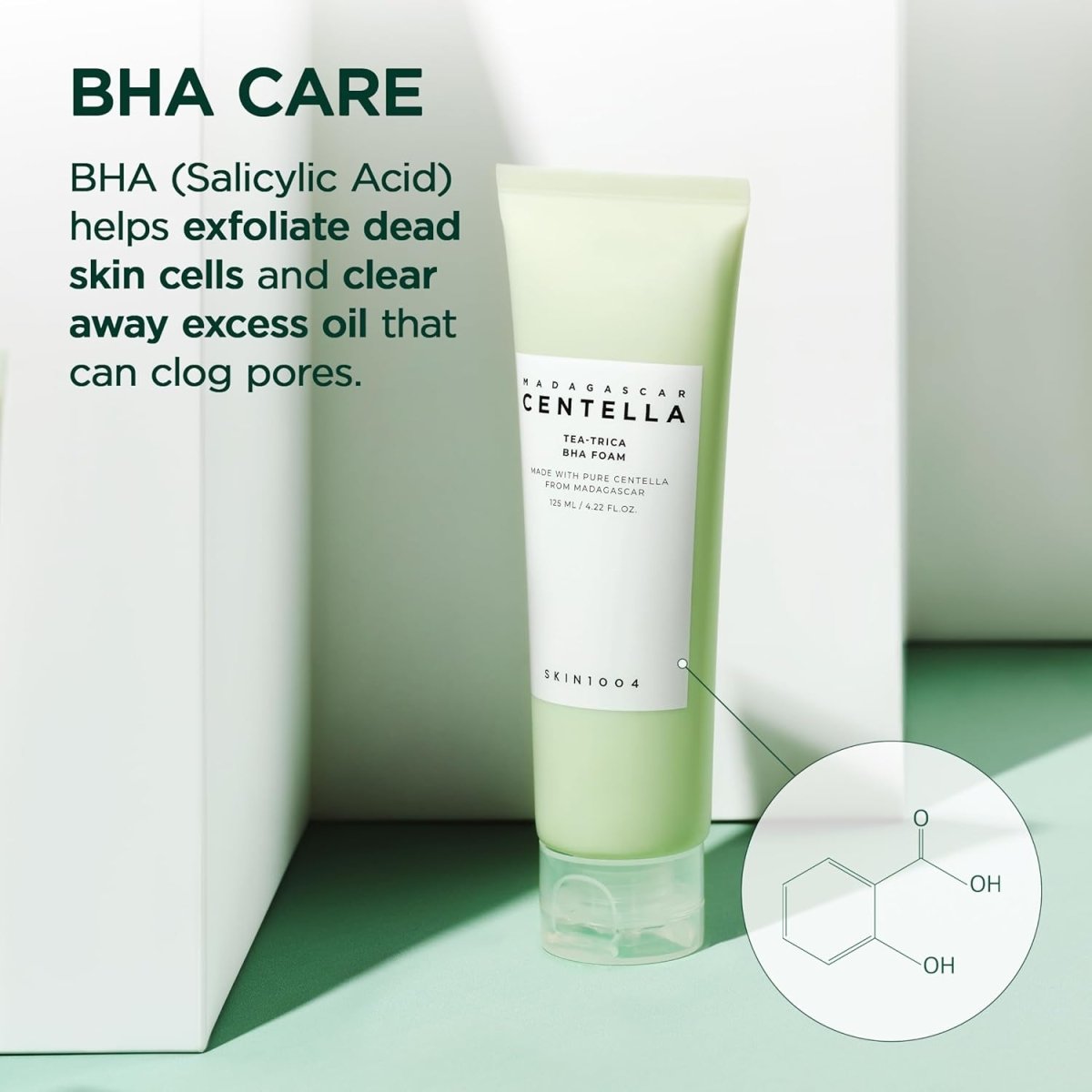 Lakinza K-beauty SKIN1004 Madagascar Centella Tea-Trica BHA Foam cleanser 125ml, foaming facial cleanser with centella and tea tree extract.