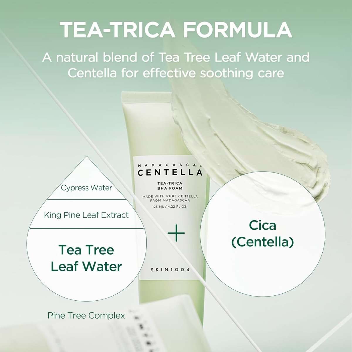 Lakinza K-beauty SKIN1004 Madagascar Centella Tea-Trica BHA Foam cleanser, 125ml, with gentle foaming action and natural ingredients.
