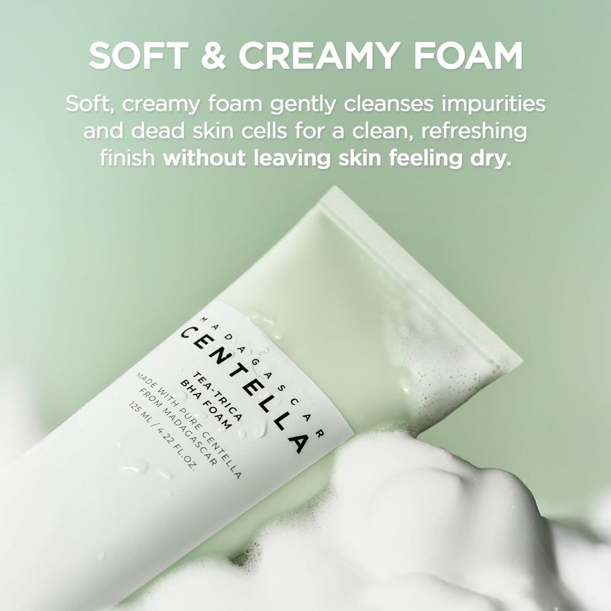 SKIN1004 Madagascar Centella Tea-Trica BHA Foam cleanser by Lakinza K-beauty, 125ml, foaming facial cleanser with centella and tea tree extract.
