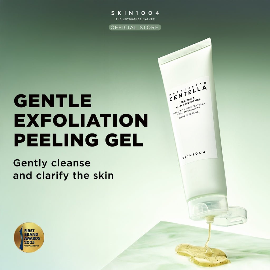Lakinza K-beauty SKIN1004 Madagascar Centella Tea-Trica Mild Peeling Gel cleanser in 125ml tube, gentle exfoliating skincare product.