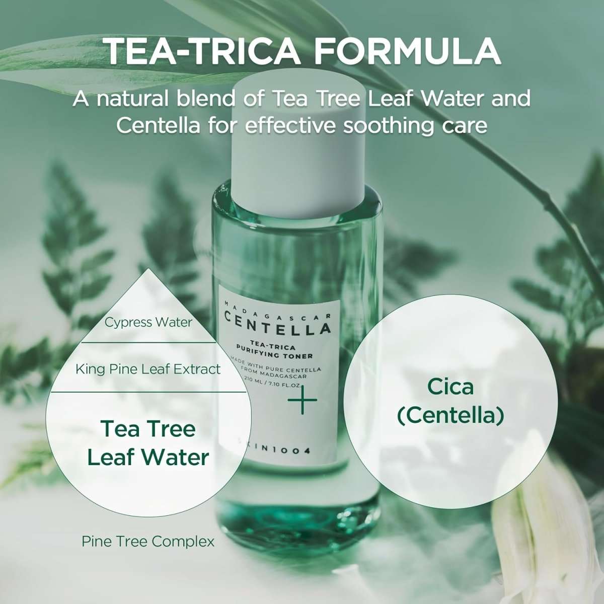 Lakinza K-beauty SKIN1004 Madagascar Centella Tea-Trica Purifying Toner 210ml bottle on a clean background