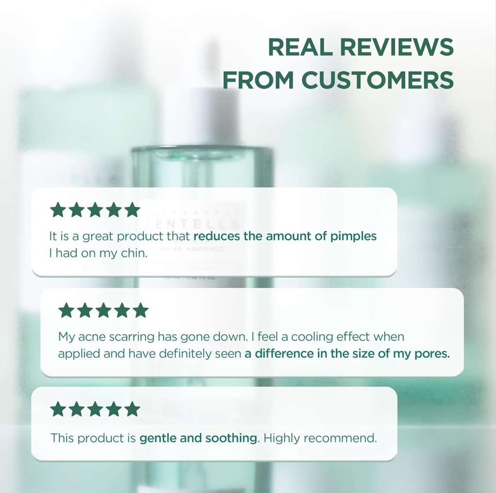 SKIN1004 Madagascar Centella Tea-Trica Relief Ampoule 100ml by Lakinza K-beauty, shown in a clear glass bottle with a dropper cap.