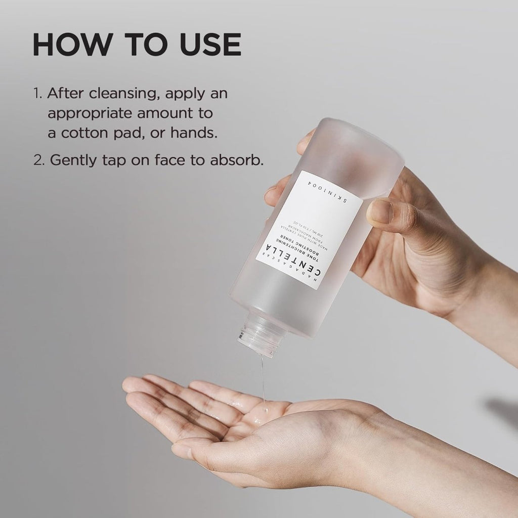 Lakinza K-beauty SKIN1004 Madagascar Centella Brightening Toner 210ml bottle with a white and green label on a white background.