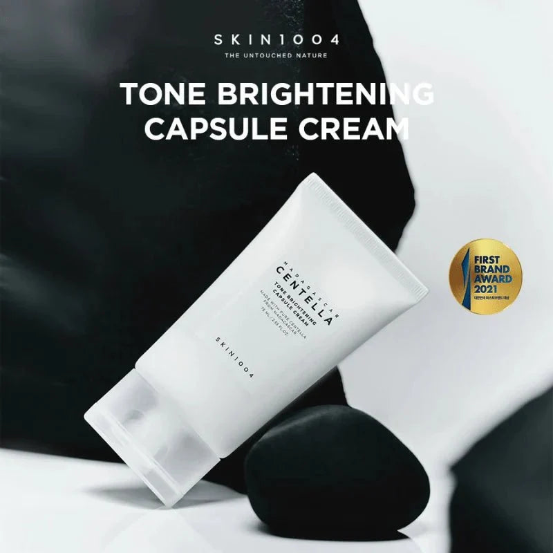 Lakinza K-beauty SKIN1004 Madagascar Centella Brightening Capsule Cream 75ml jar with white and green packaging