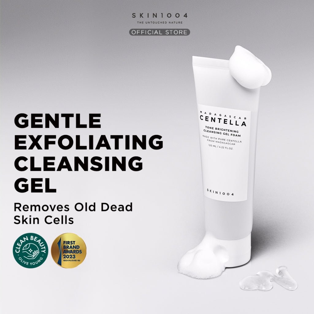Lakinza K-beauty SKIN1004 Madagascar Centella brightening cleansing gel foam with gentle foaming cleanser for clear, refreshed skin.