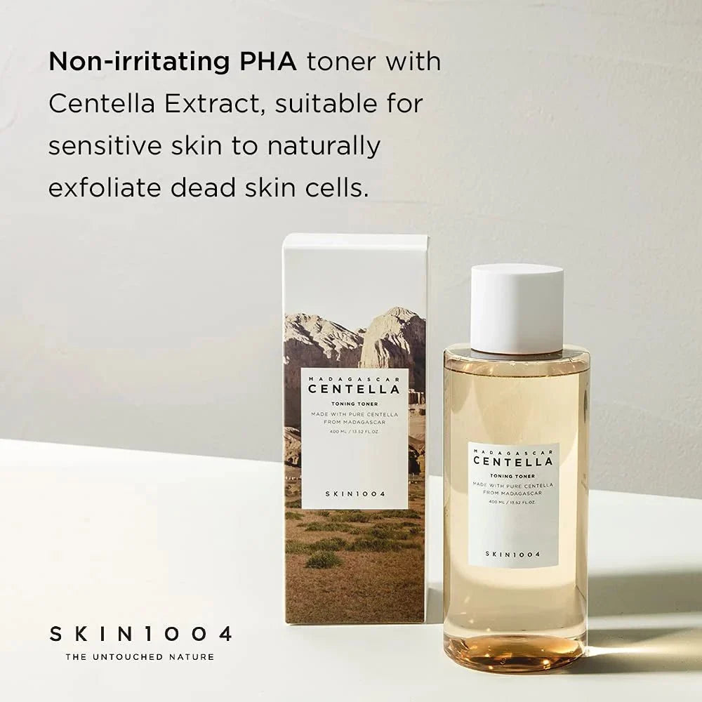 Lakinza SKIN1004 Madagascar Centella Toning Toner in a 210ml bottle, featuring a clear liquid with a minimalist label, suitable for Korean skincare.