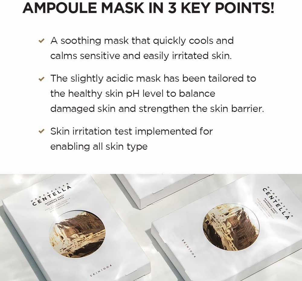 Lakinza K-beauty SKIN1004 Madagascar Centella Watergel Sheet Ampoule Mask 25ml laid flat showing the mask sheet and packaging.