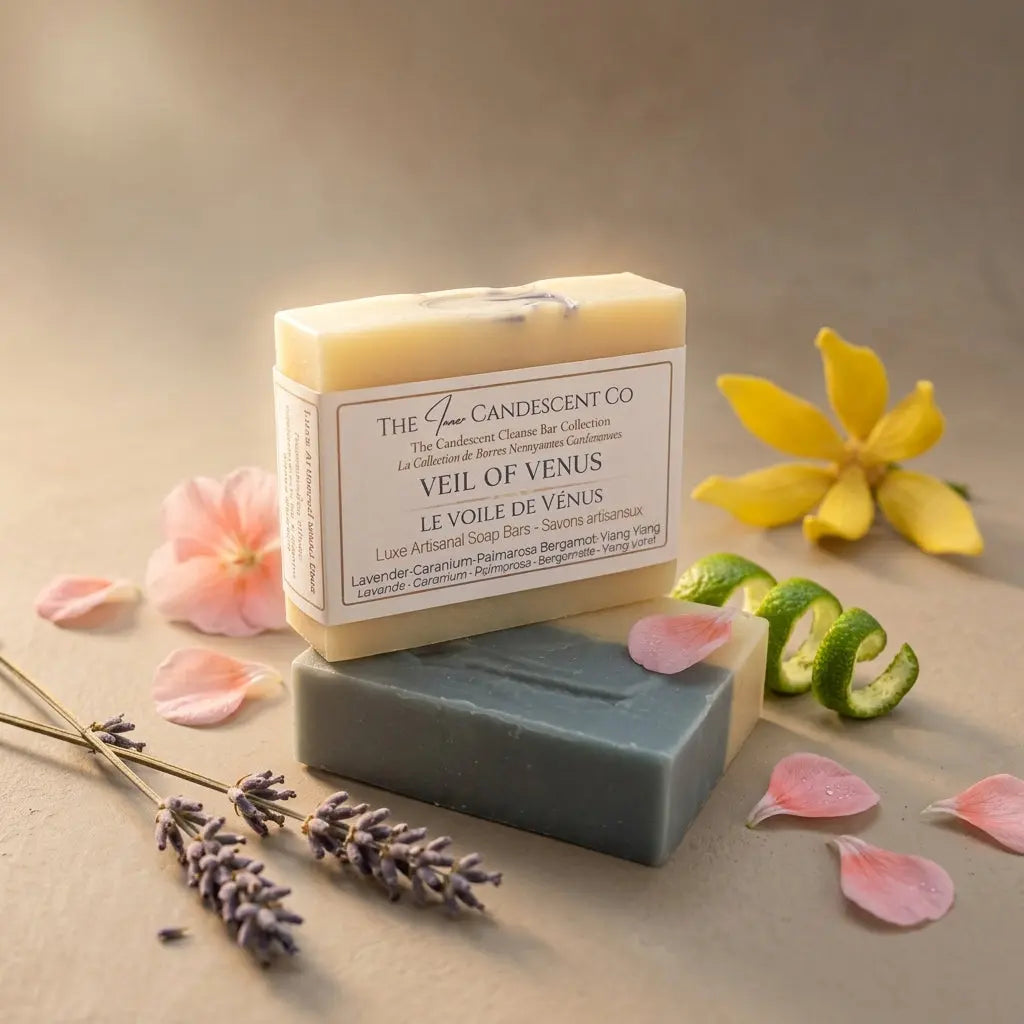 Handmade floral soap bar called Veil of Venus from The InnerCandescent Co, featuring a delicate, colorful floral design.