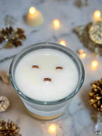 Triple wood wick candle from The InnerCandescent Co featuring warm spiced Christmas scent with coconut and apricot wax.